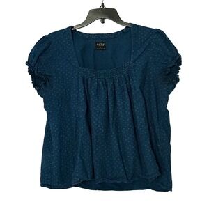 Esby Indigo Dot Ally Square Neck Puff Sleeve Cotton Top - Small